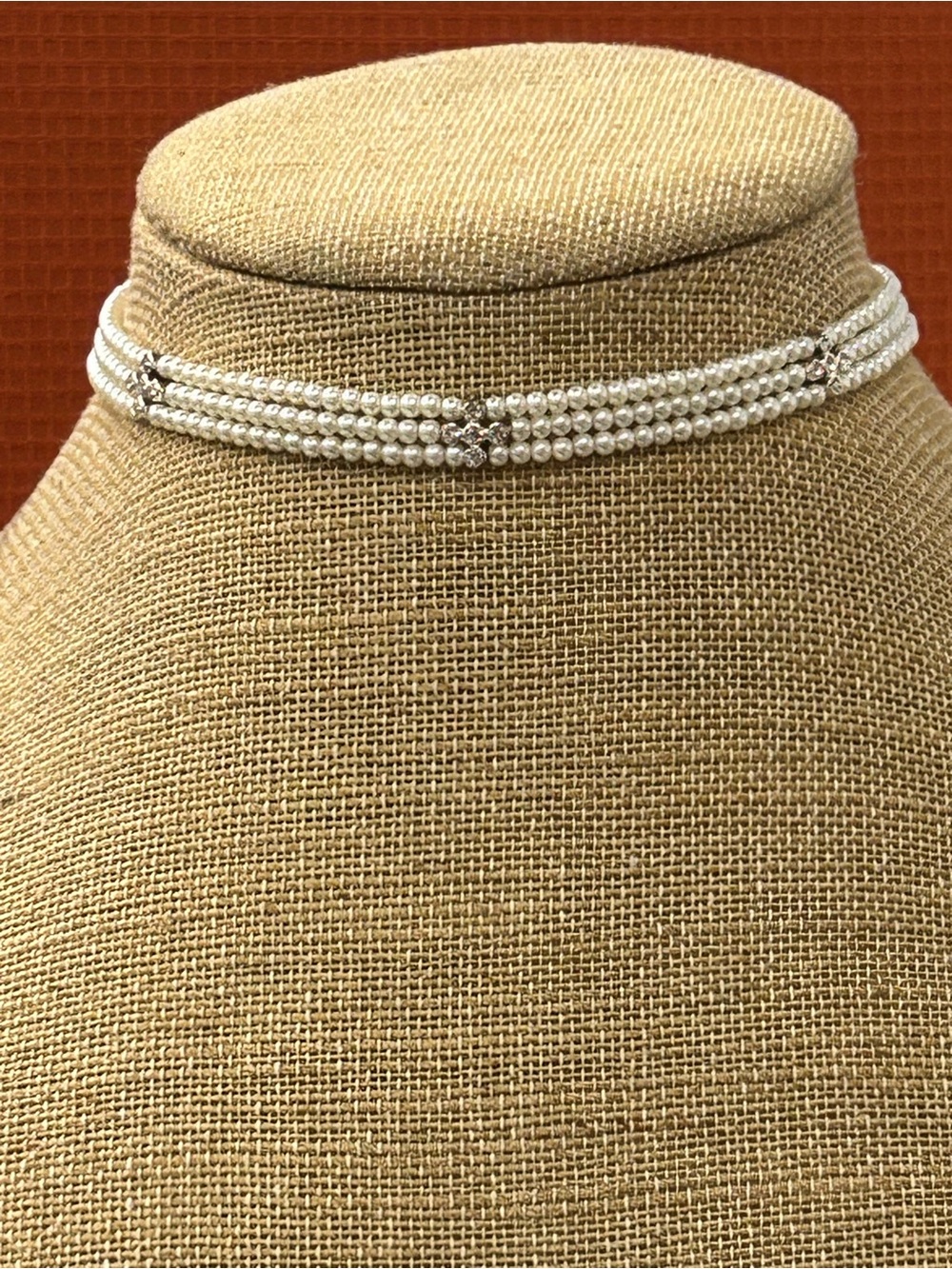 Carolee Vintage Faux Pearl and Rhinestone Choker
